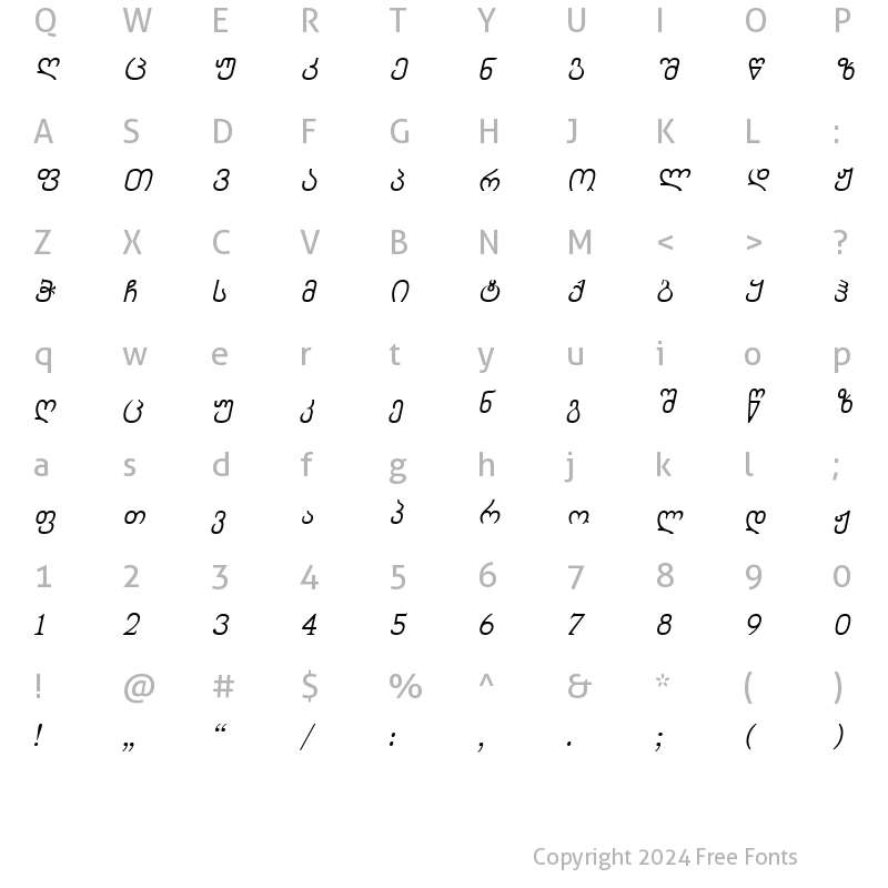 Character Map of Chveulebrivy-ITV Italic