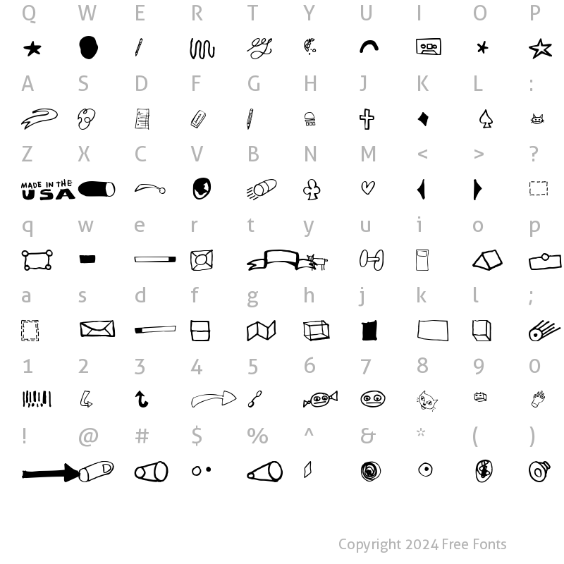 Character Map of Cinahand Dingbats