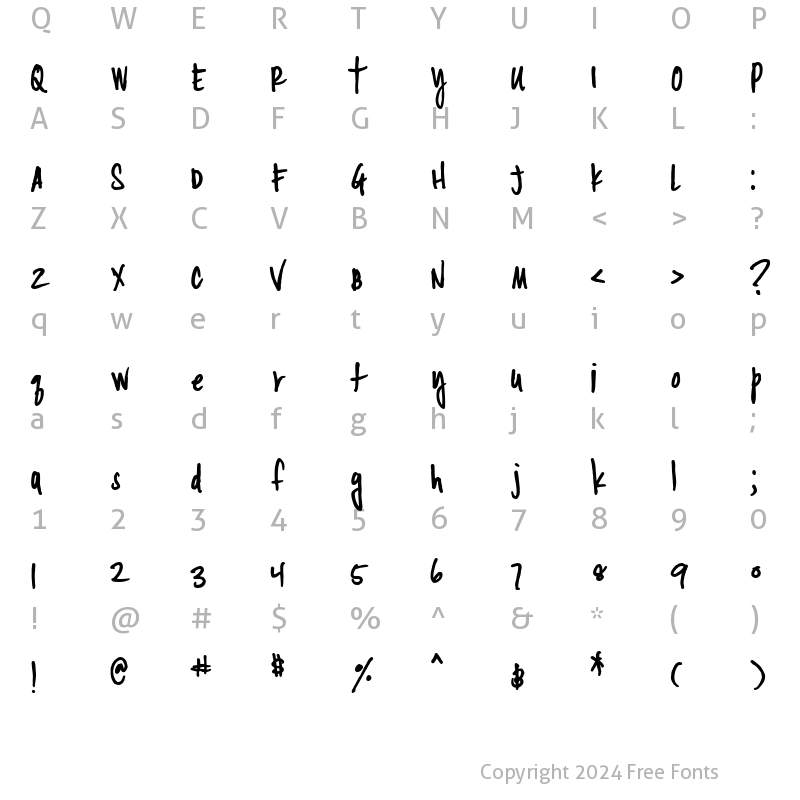 Character Map of Cinahand Regular