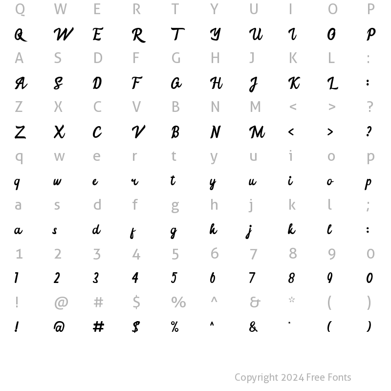 Character Map of Cindy Julia Regular