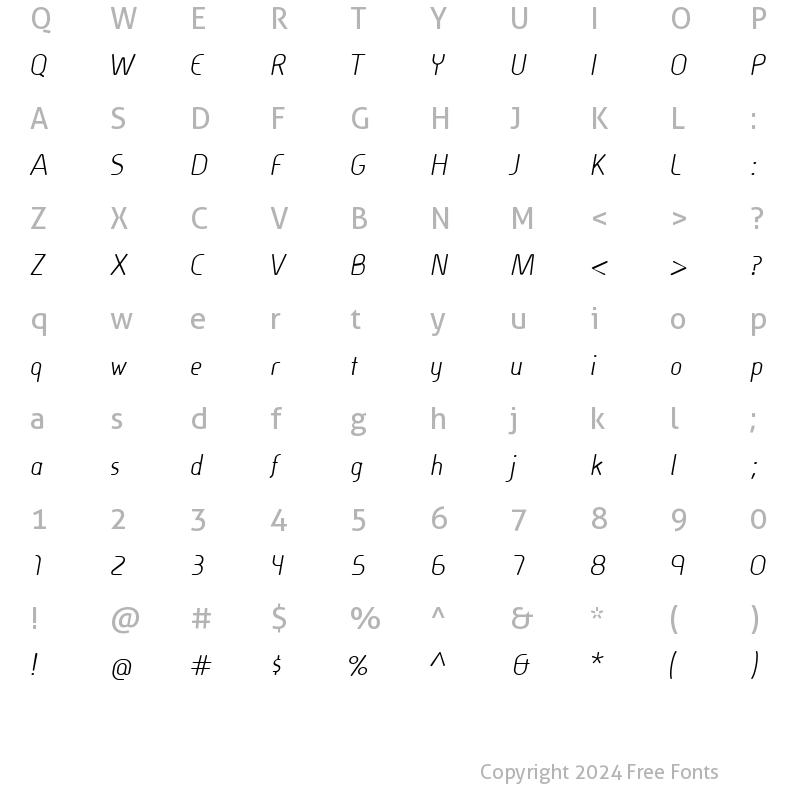 Character Map of Cineplex LT Regular Italic