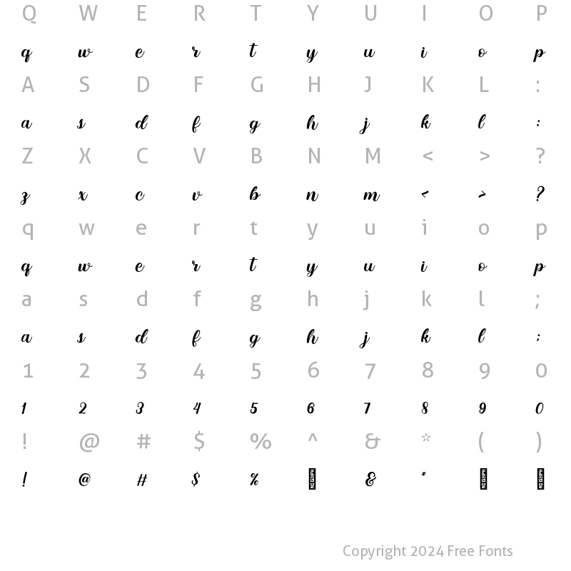 Character Map of Cinnamon Peach Script Regular