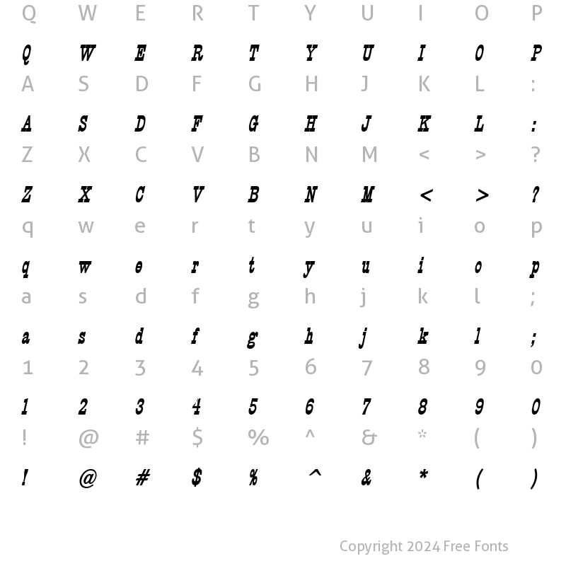 Character Map of Circus Thin BoldItalic