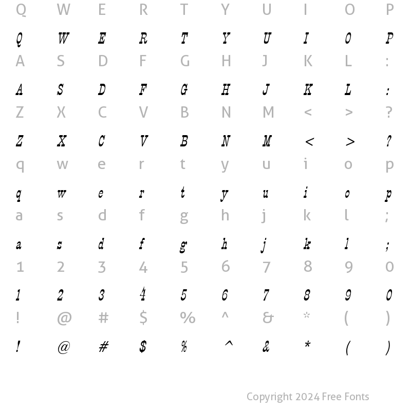 Character Map of Circus Thin Italic