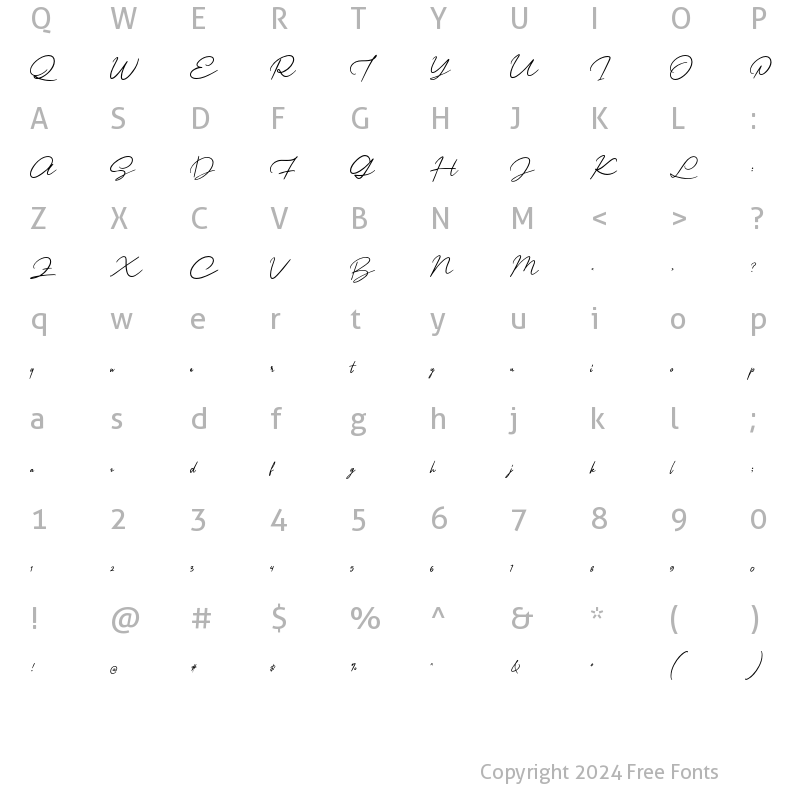 Character Map of Citanya Script Regular