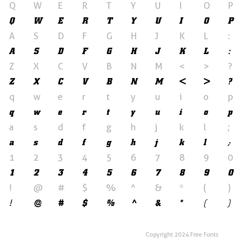 Character Map of City BQ ItalicBold