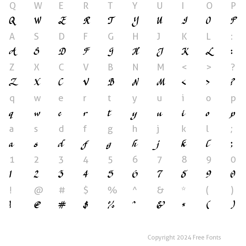 Character Map of CK Calligraphy Regular