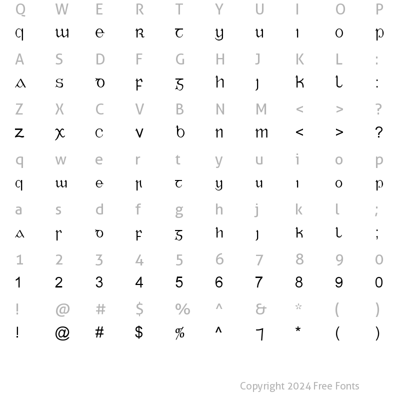 Character Map of Cl? Gaelach (Twomey) Regular