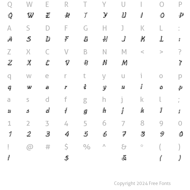 Character Map of ClampettsDisplay Italic