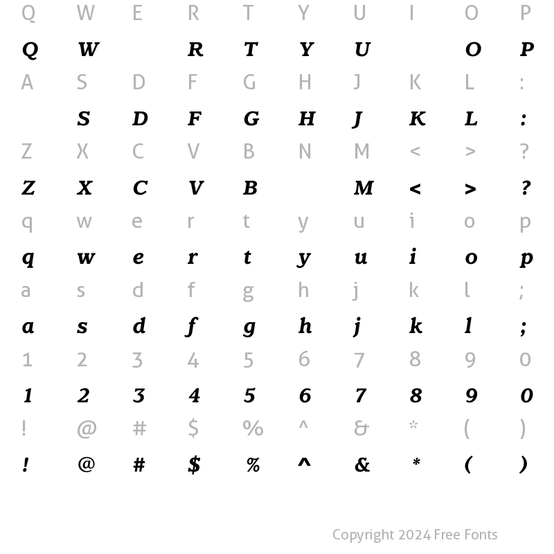 Character Map of ClaremontBoldItalic Regular