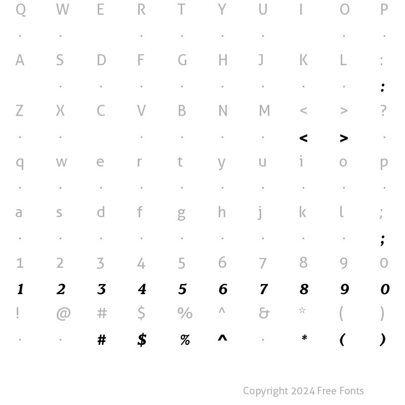 Character Map of ClaremontBoldItalTab Regular