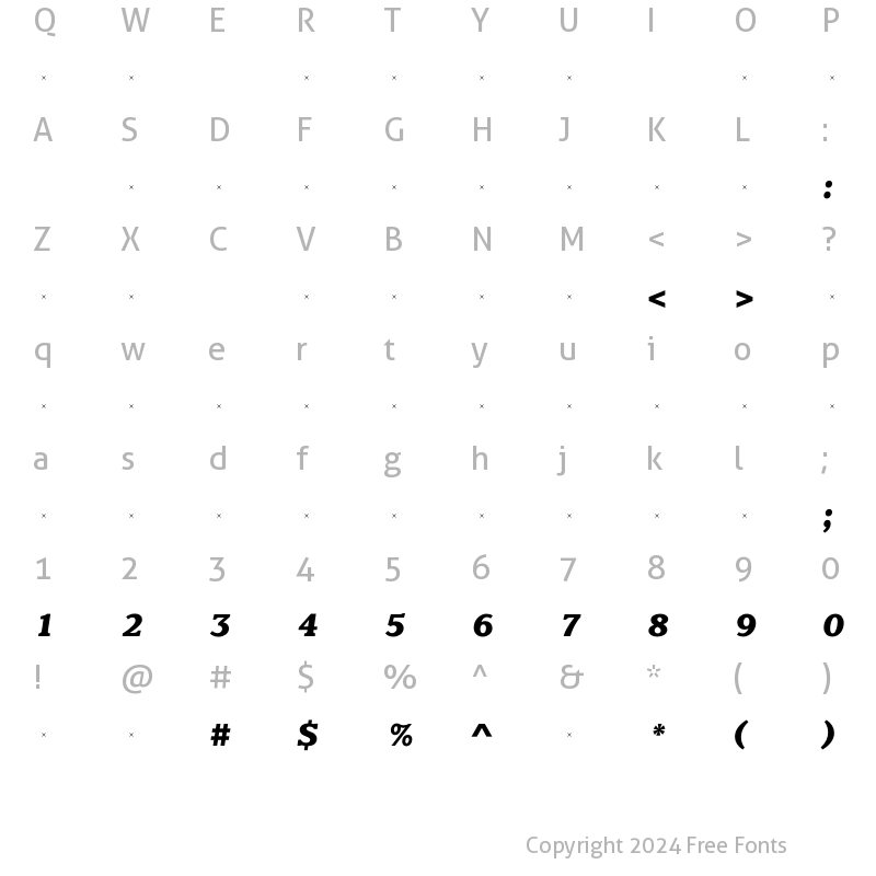 Character Map of ClaremontExBoldItalTab Regular