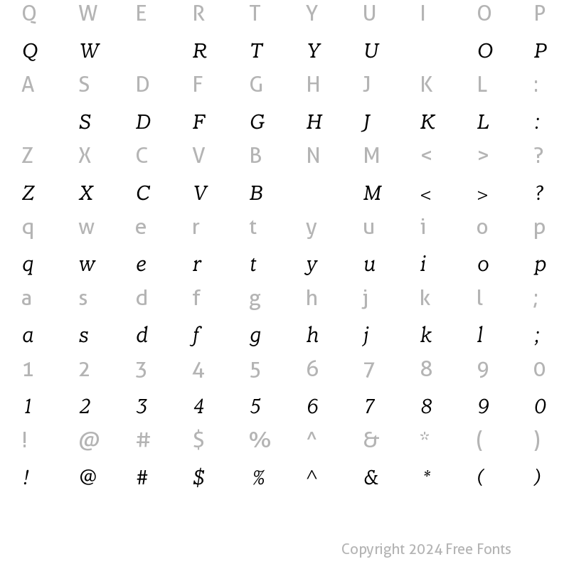 Character Map of ClaremontLightItalic Regular