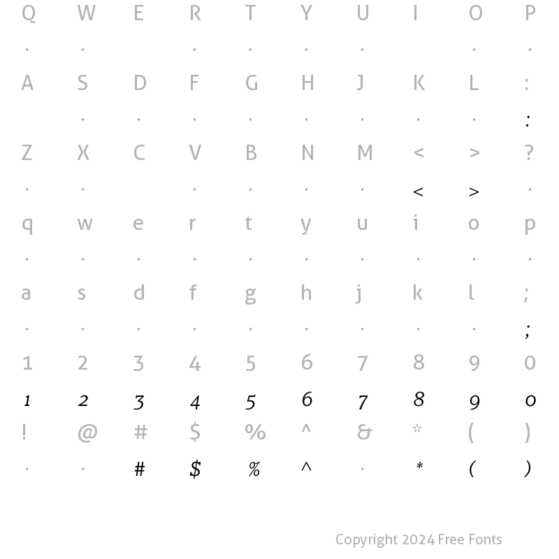 Character Map of ClaremontLtItalOSTab Regular