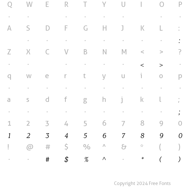 Character Map of ClaremontLtItalTab Regular