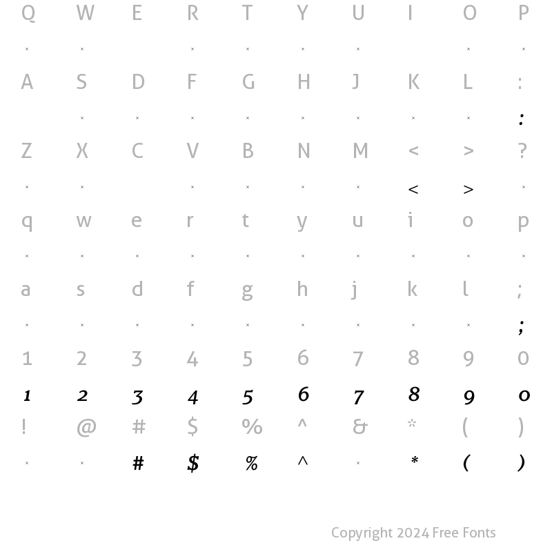 Character Map of ClaremontMedItalOSTab Regular