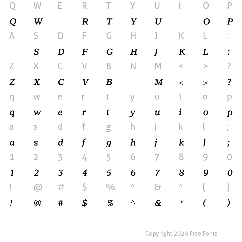 Character Map of ClaremontMediumItalic Regular