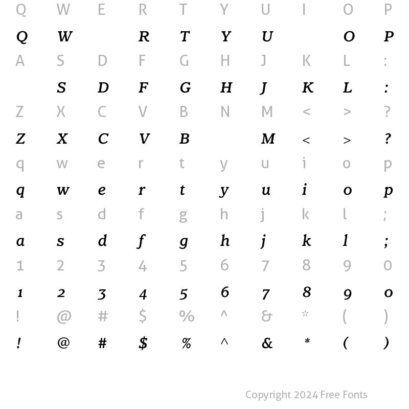 Character Map of ClaremontMediumItalicOS Regular