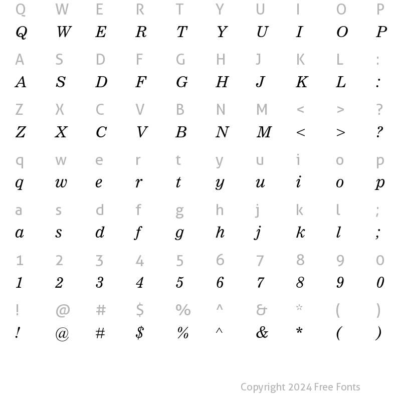 Character Map of Clarion MT Std Italic