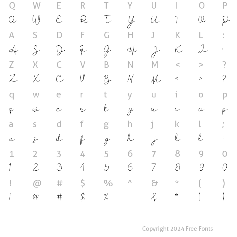 Character Map of Clarisa Script