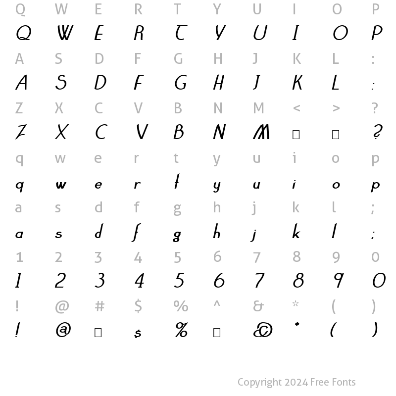 Character Map of Claritty_BoldItalic Normal