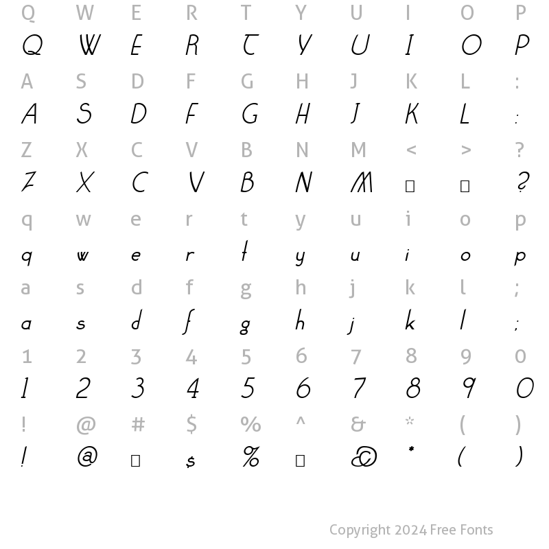 Character Map of Claritty_Italic Normal