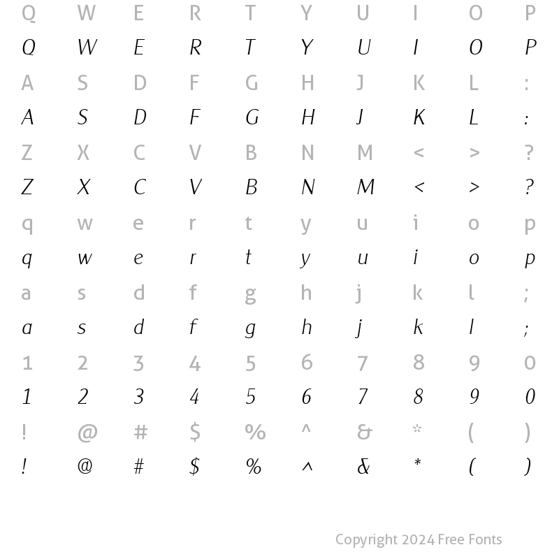 Character Map of Clarity Gothic Light SF Italic