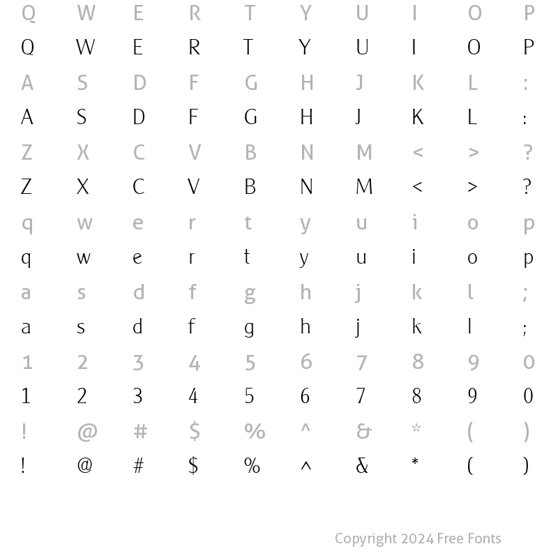 Character Map of Clarity Gothic Light SF Regular