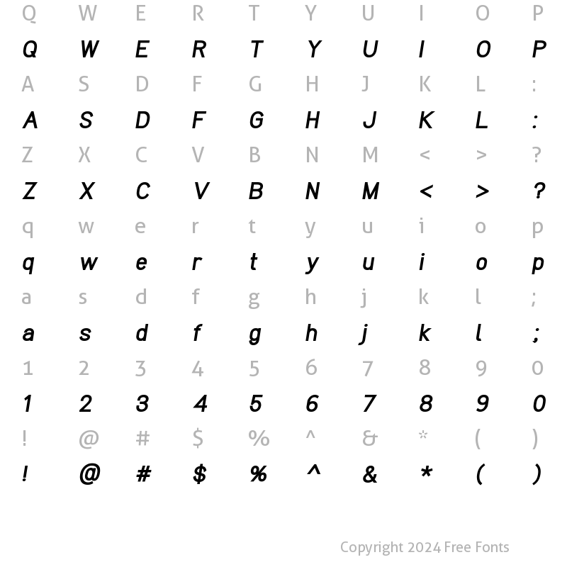 Character Map of Clarity Nuvo Heavy Italic