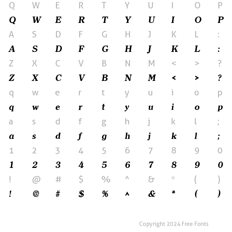 Character Map of Clarity Serif Heavy SF Bold Italic