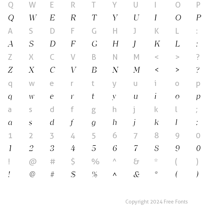 Character Map of Clarity Serif Light SF Italic