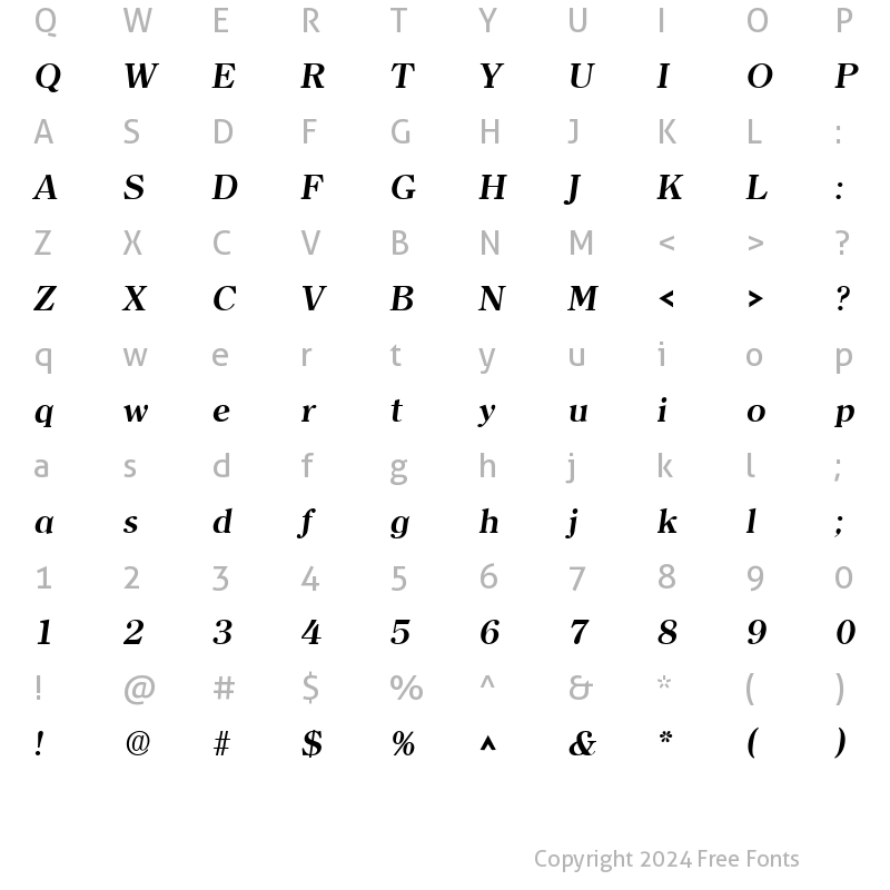 Character Map of Clarity Serif SF Bold Italic