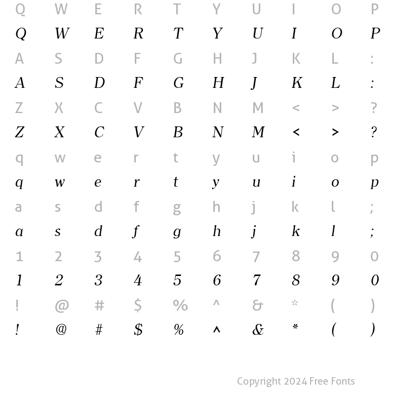 Character Map of Clarity Serif SF Italic