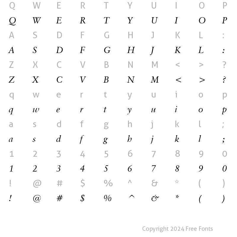 Character Map of ClassGarmnd BT Italic