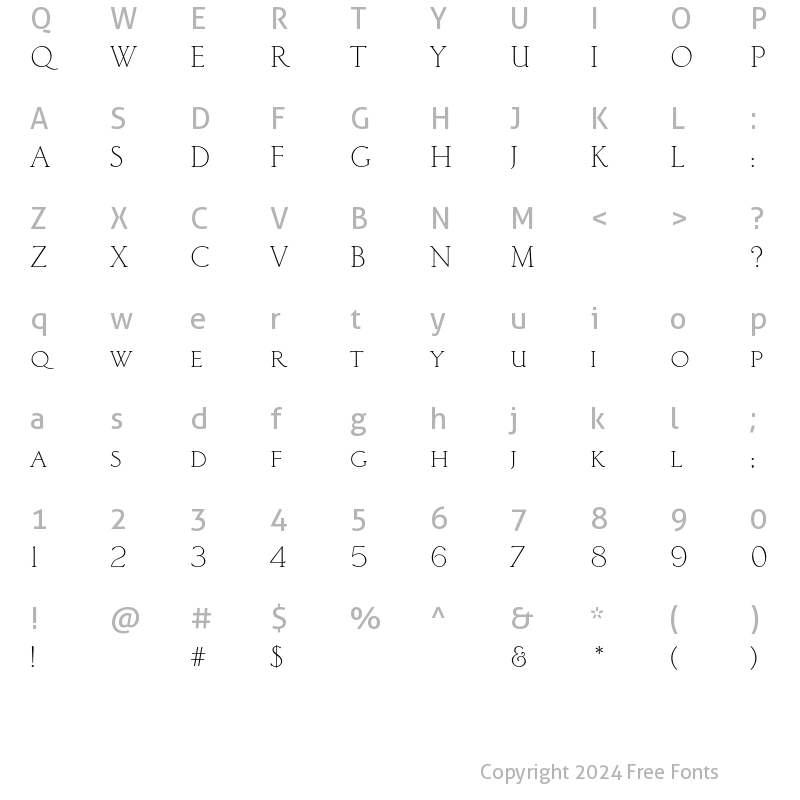 Character Map of Classic Roman Light AT Regular