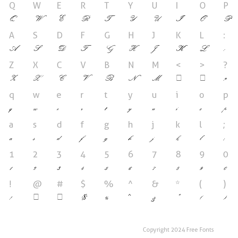 Character Map of Classic Script MN Regular