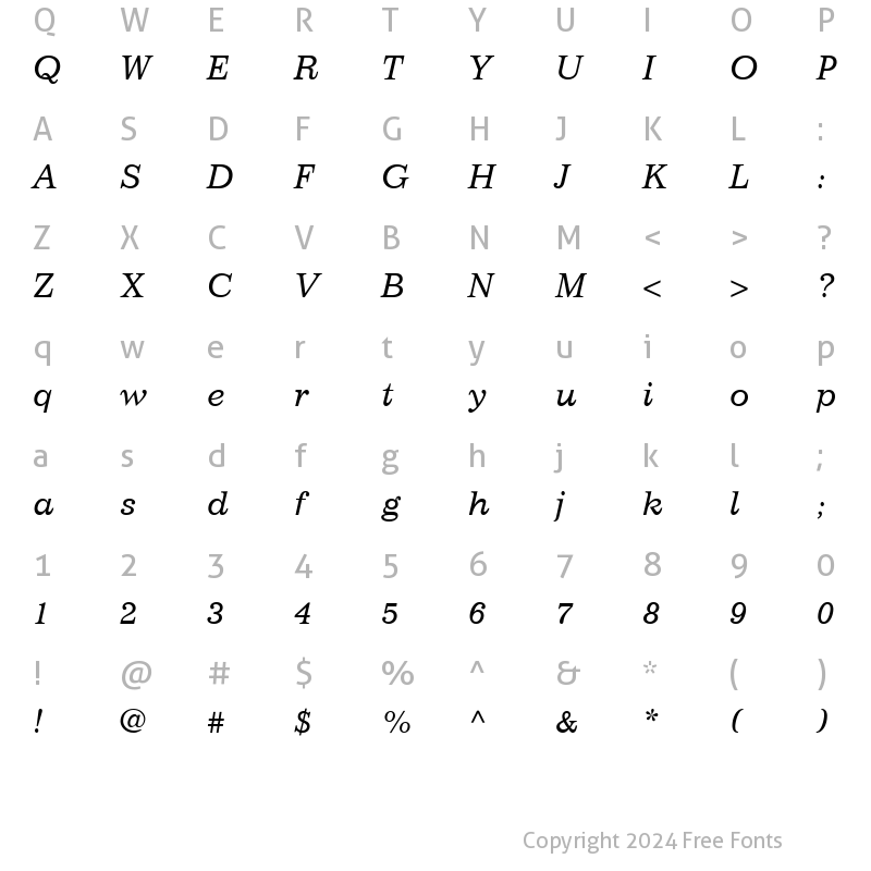 Character Map of Classic SSi Italic