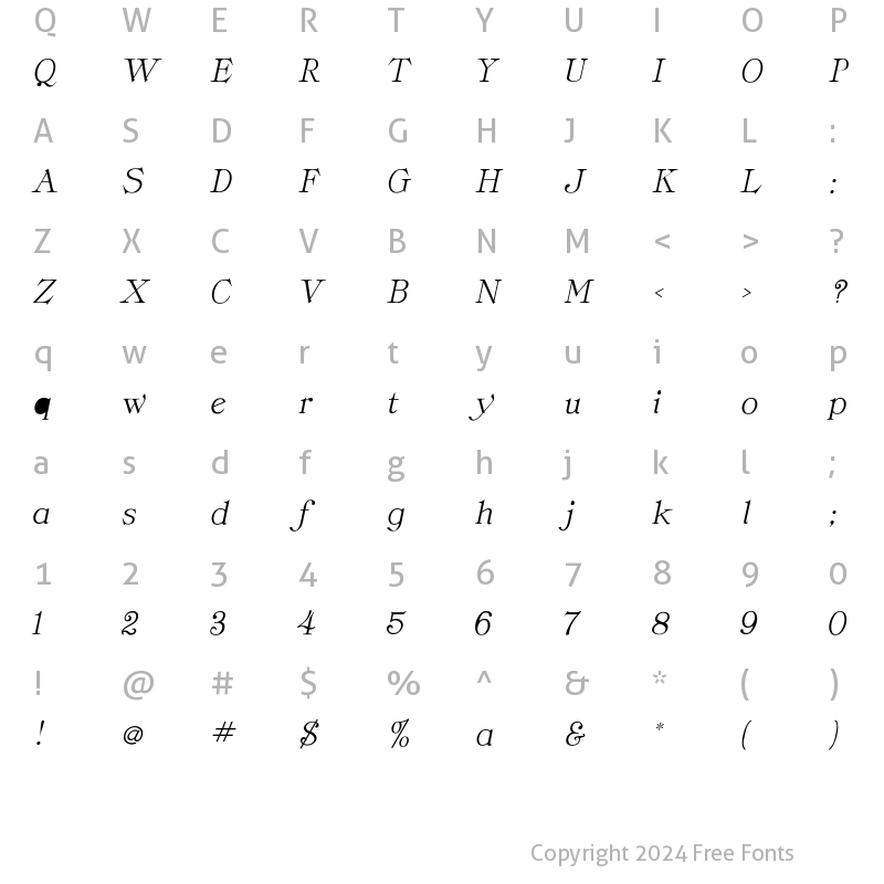 Character Map of Classica-Italic Regular