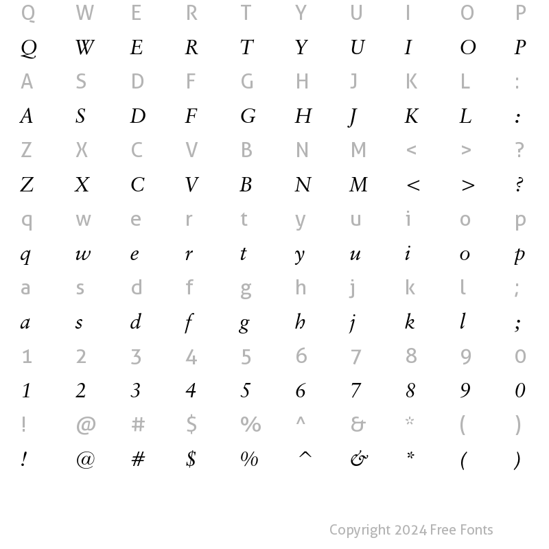 Character Map of Classical Garamond Italic