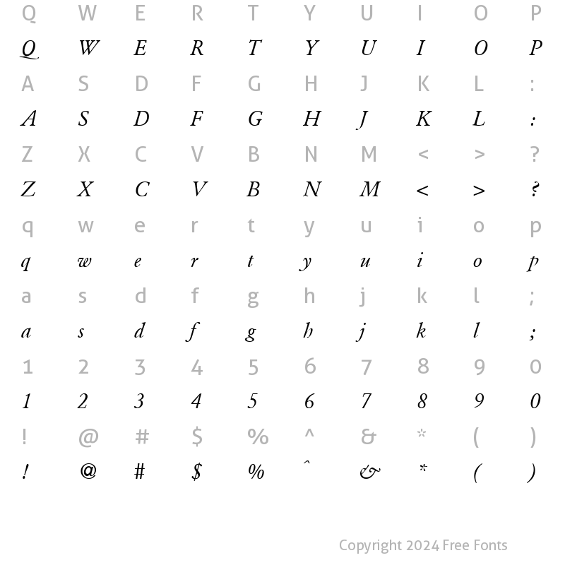 Character Map of ClassicGaramond RegularItalic