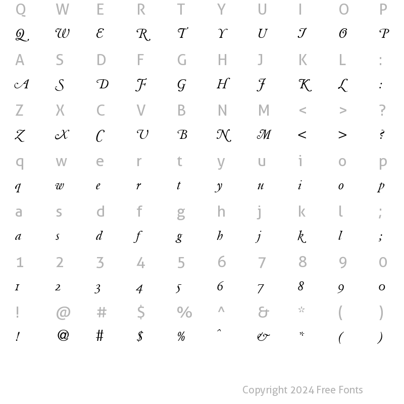 Character Map of ClassicGaramondSwash DB RegularItalic