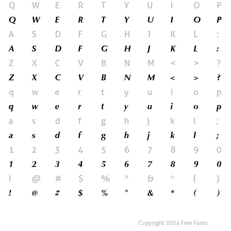 Character Map of Classico Becker Bold Italic