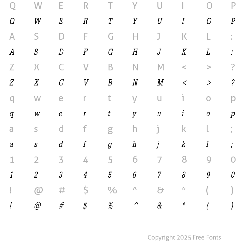 Character Map of ClassicTypewriterCondensed Italic