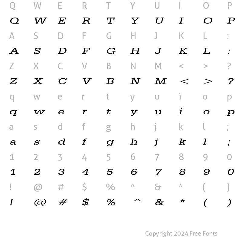 Character Map of ClassicTypewriterExtended Italic