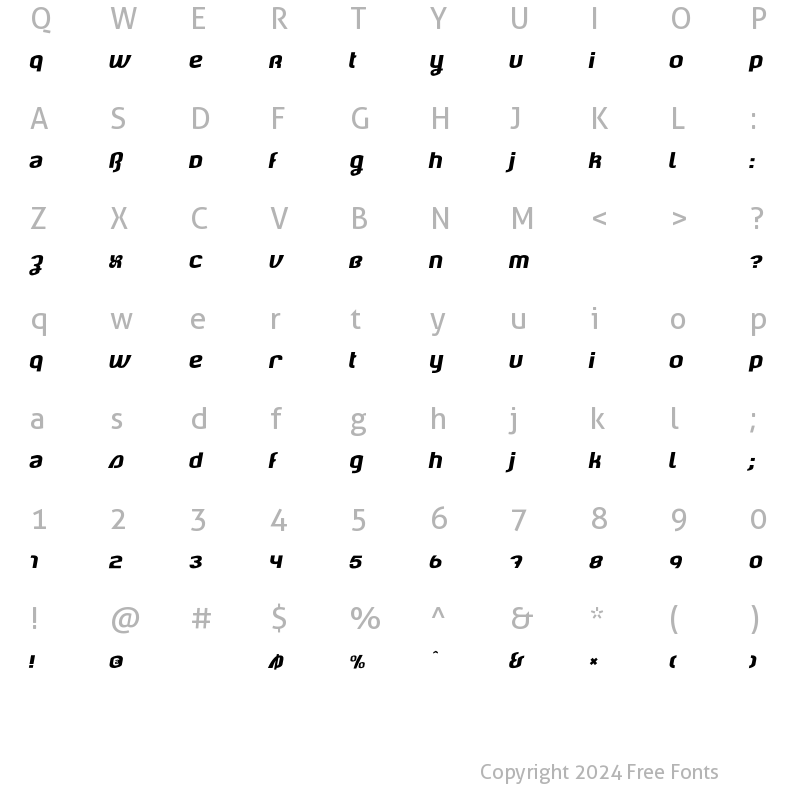 Character Map of Claster BETA Italic