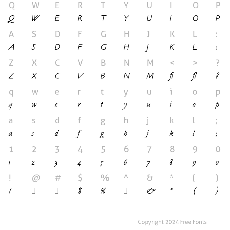 Character Map of Claude Sans Italic LET Plain