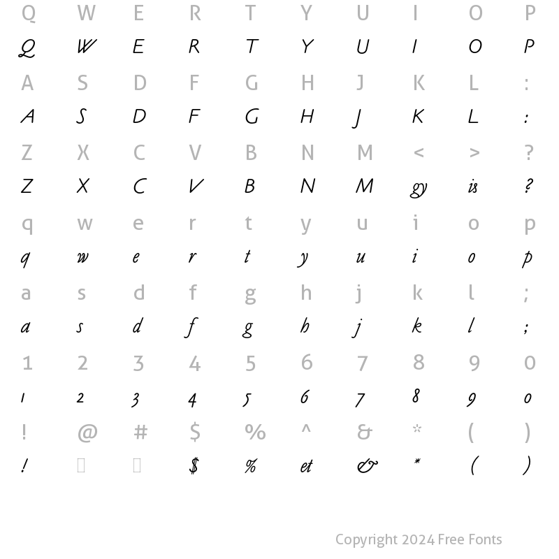 Character Map of Claude Sans Italic Plain Regular