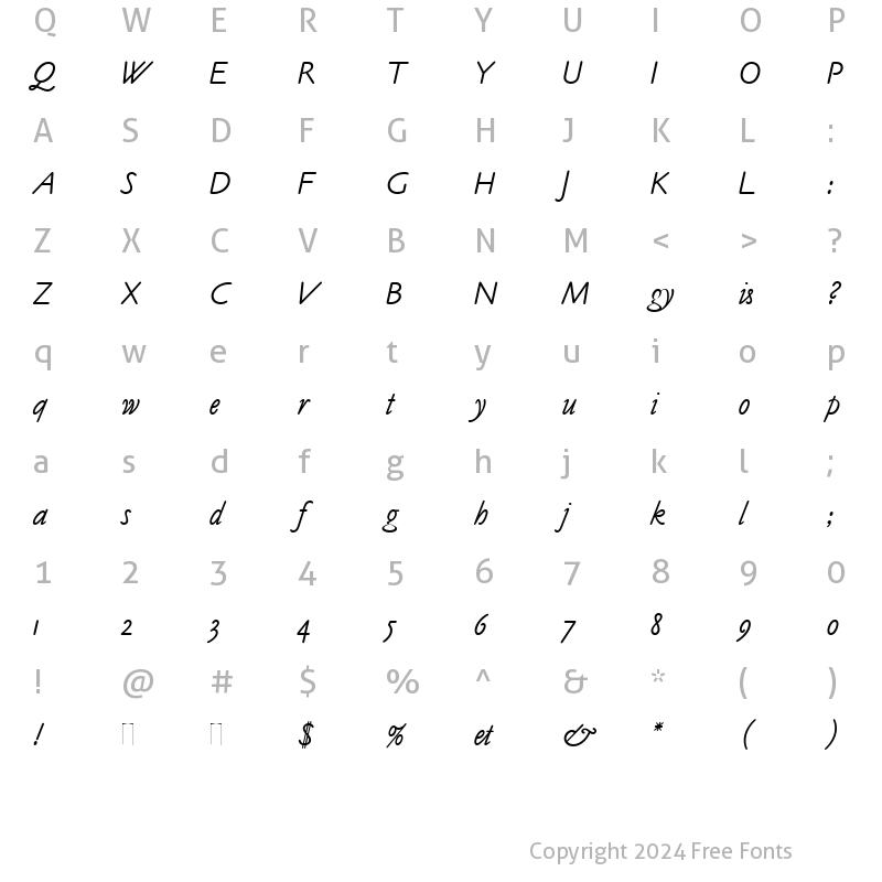 Character Map of Claude Sans Italic Regular