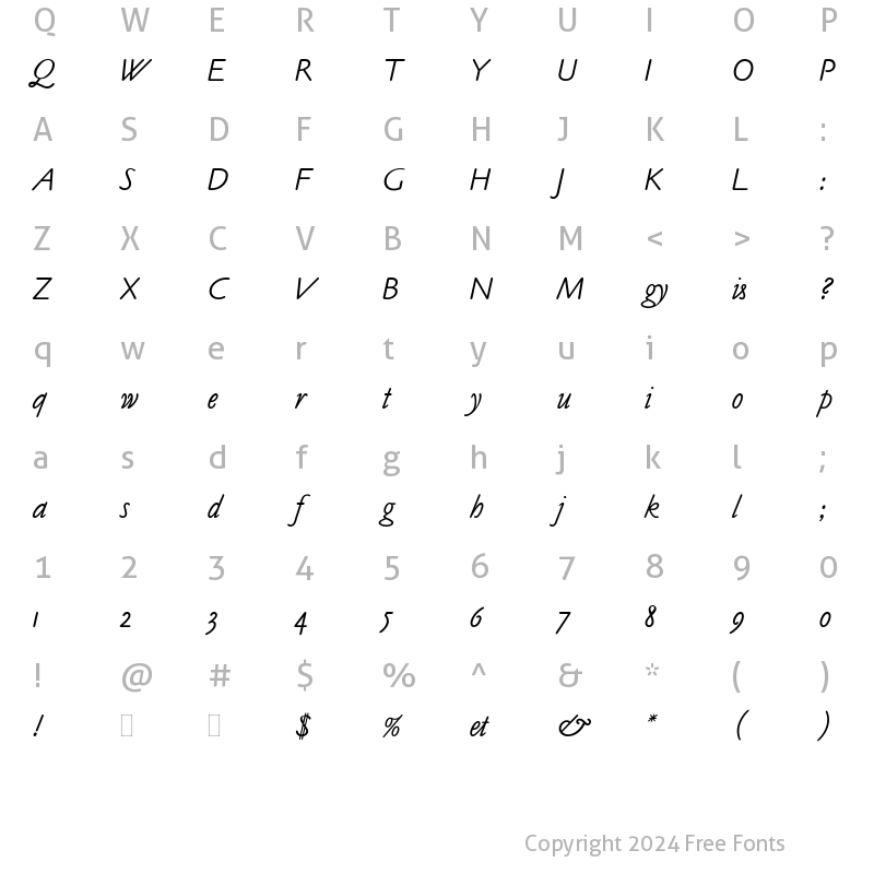 Character Map of ClaudeSansItalicPlain Regular