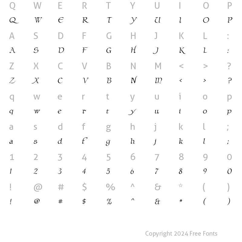 Character Map of ClaustrumManuscript Regular